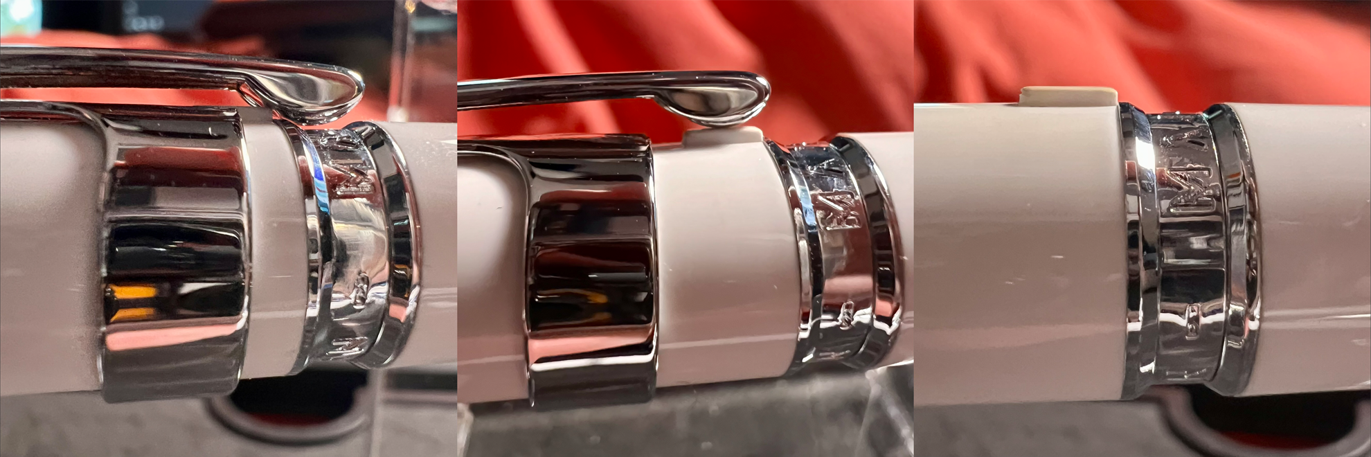 Triptych showing close-ups of the tab that keeps the clip aligned, and how it looks when removed.